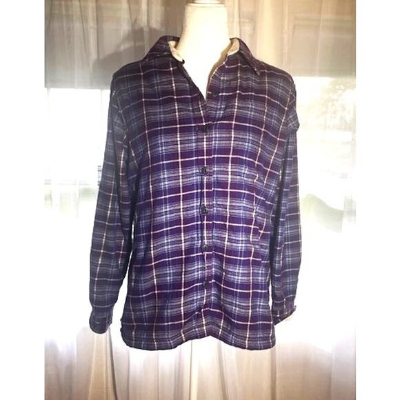 LL Bean Women's Size Small Shirt Jacket Purple Plaid‎  with Fleece Lining - Picture 1 of 6